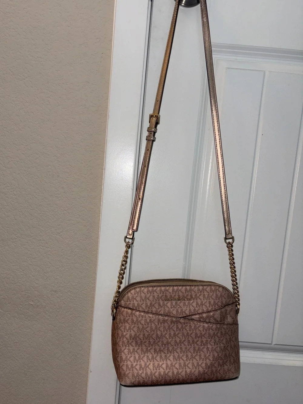 Michael Kors Metallic Rose Gold MK Logo Crossbody